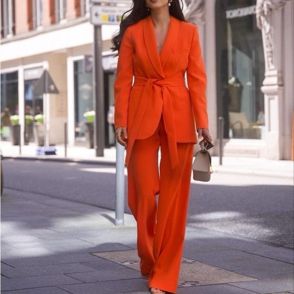 Zara Orange Belted Tuxedo Blazer & Pants Set – Blazer L / Pants XL - Picture 4 of 15